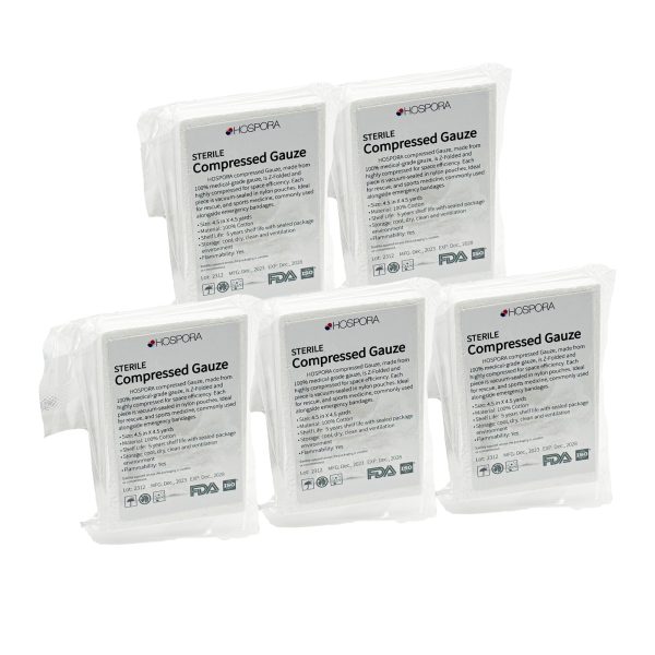 HOSPORA Cotton Z-Folded Sterile Compressed Gauze 4.5 in x 4.1 Yards, 5 Packs